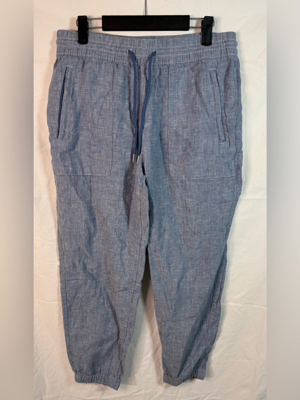 Athleta 100% Linen Jogger Pants Blue Chambray Drawstring Size 8 Petite